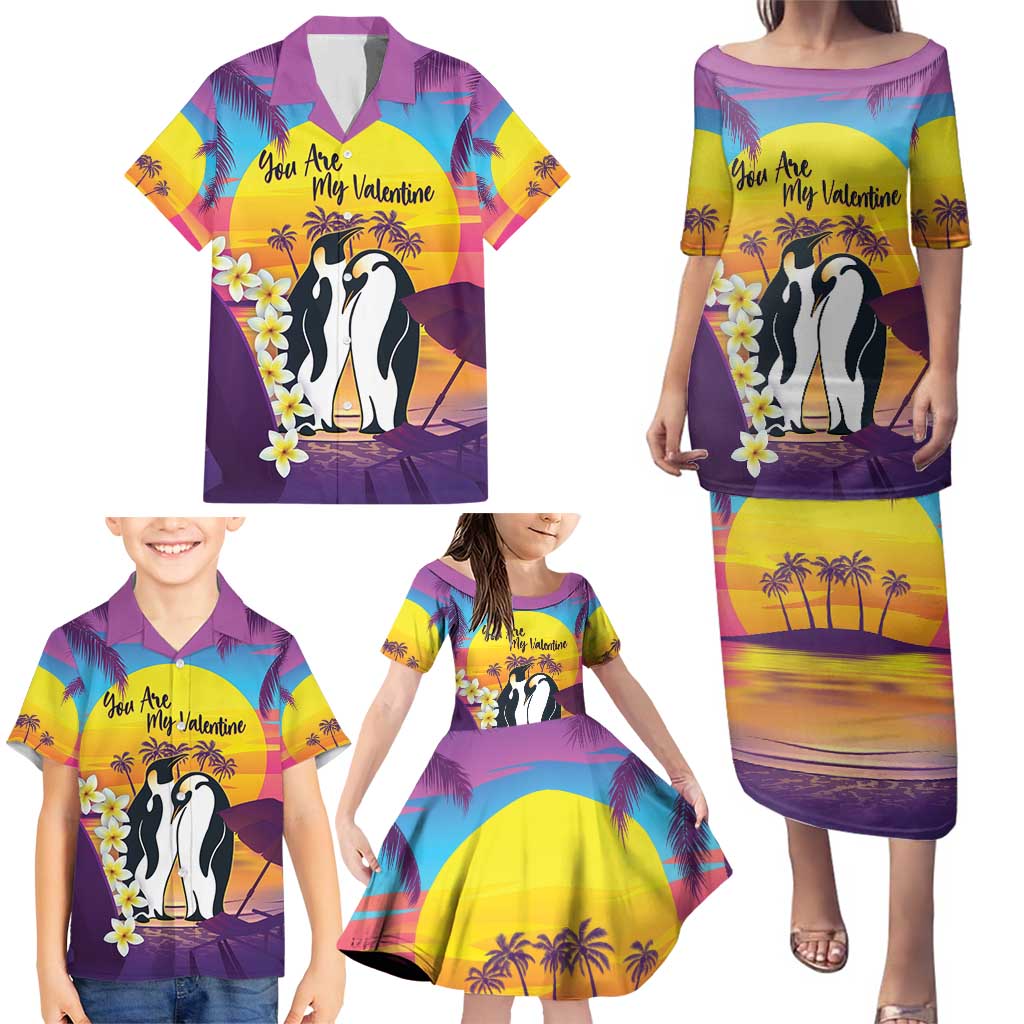 Hawaii Penguin Couple Family Matching Puletasi and Hawaiian Shirt You Are My Valentine - Tropical Sunset Vibes