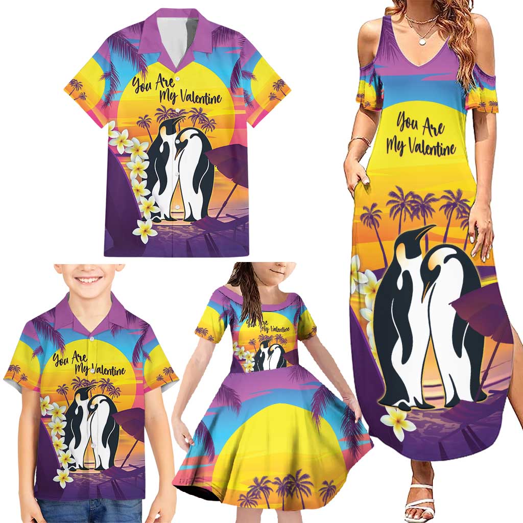 Hawaii Penguin Couple Family Matching Summer Maxi Dress and Hawaiian Shirt You Are My Valentine - Tropical Sunset Vibes