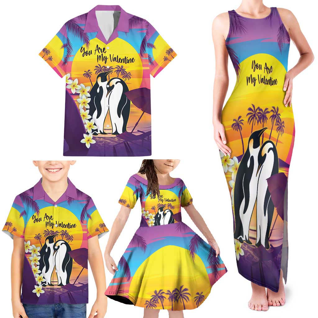 Hawaii Penguin Couple Family Matching Tank Maxi Dress and Hawaiian Shirt You Are My Valentine - Tropical Sunset Vibes