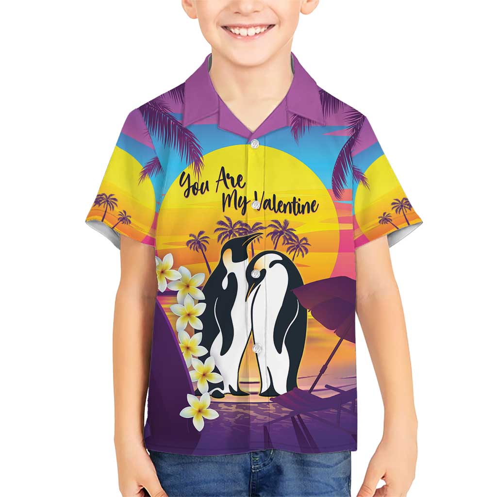 Hawaii Penguin Couple Kid Hawaiian Shirt You Are My Valentine - Tropical Sunset Vibes LT14 Kid Purple - Polynesian Pride