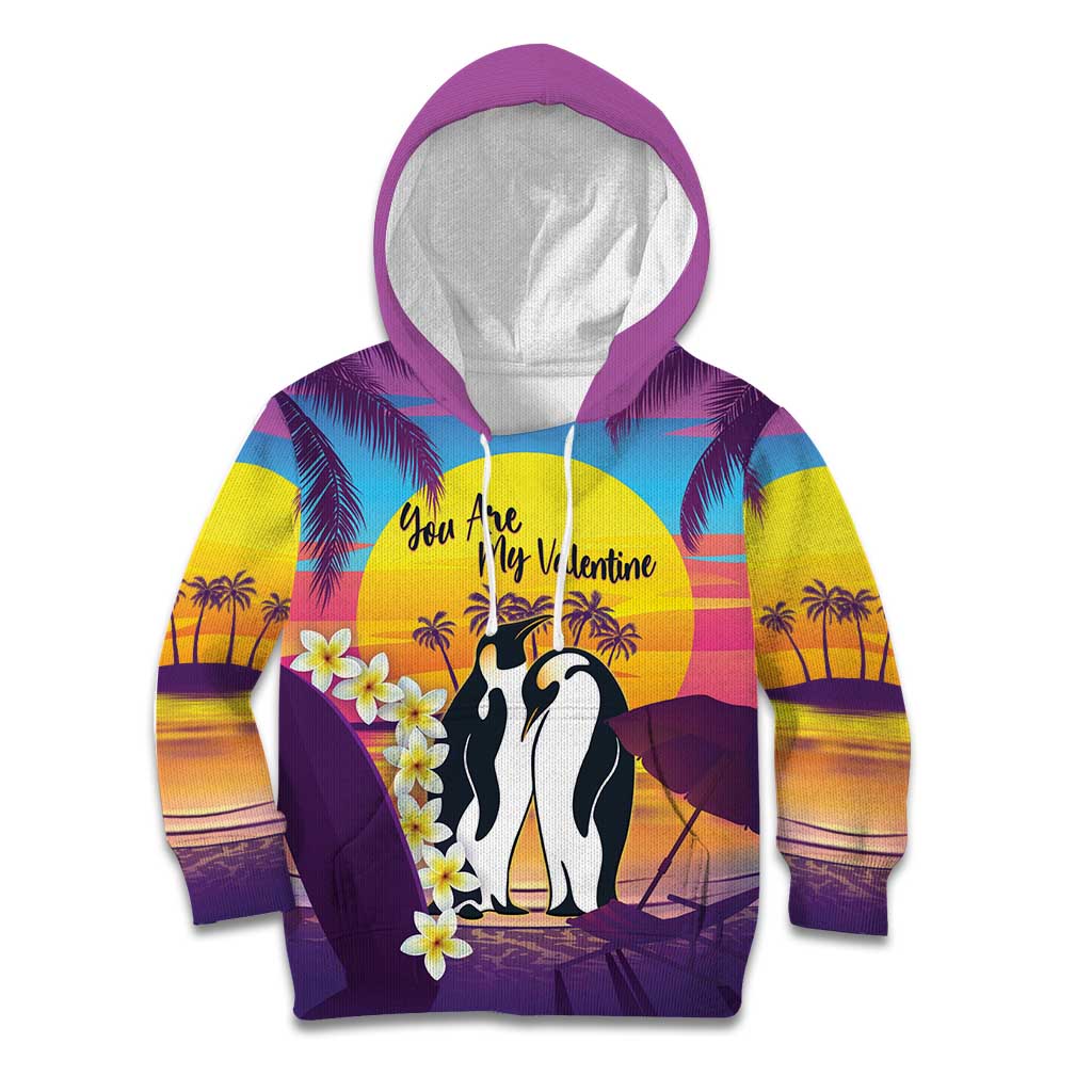 Hawaii Penguin Couple Kid Hoodie You Are My Valentine - Tropical Sunset Vibes