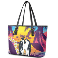Hawaii Penguin Couple Leather Tote Bag You Are My Valentine - Tropical Sunset Vibes LT14 - Polynesian Pride