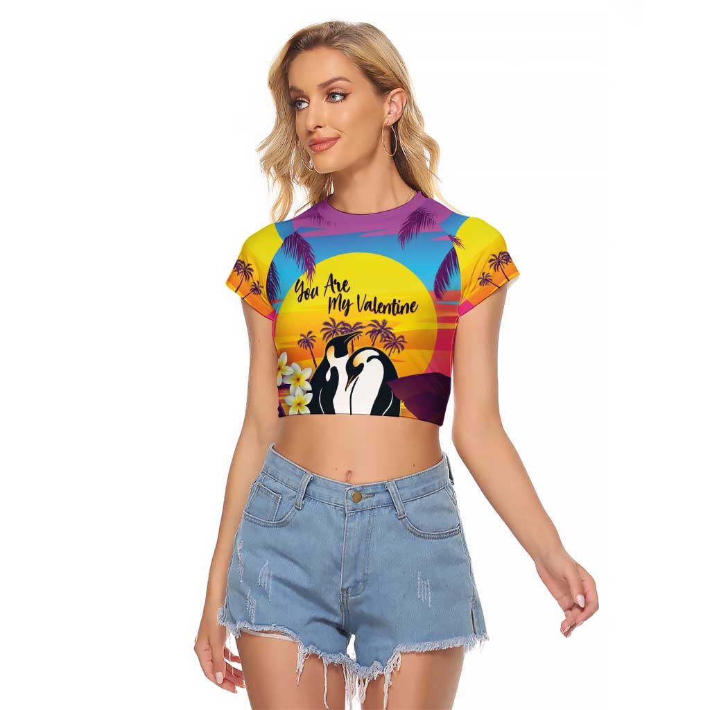 Hawaii Penguin Couple Raglan Cropped T Shirt You Are My Valentine - Tropical Sunset Vibes