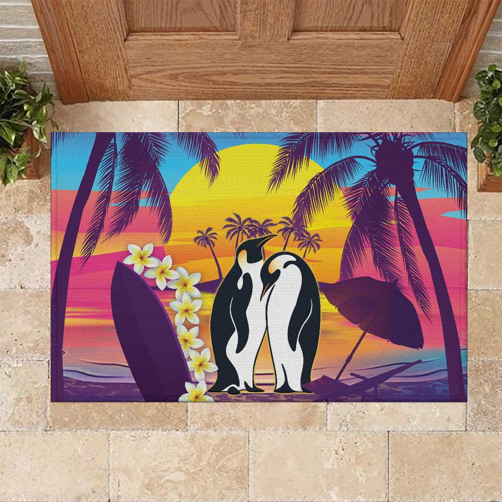 Hawaii Penguin Couple Rubber Doormat You Are My Valentine - Tropical Sunset Vibes