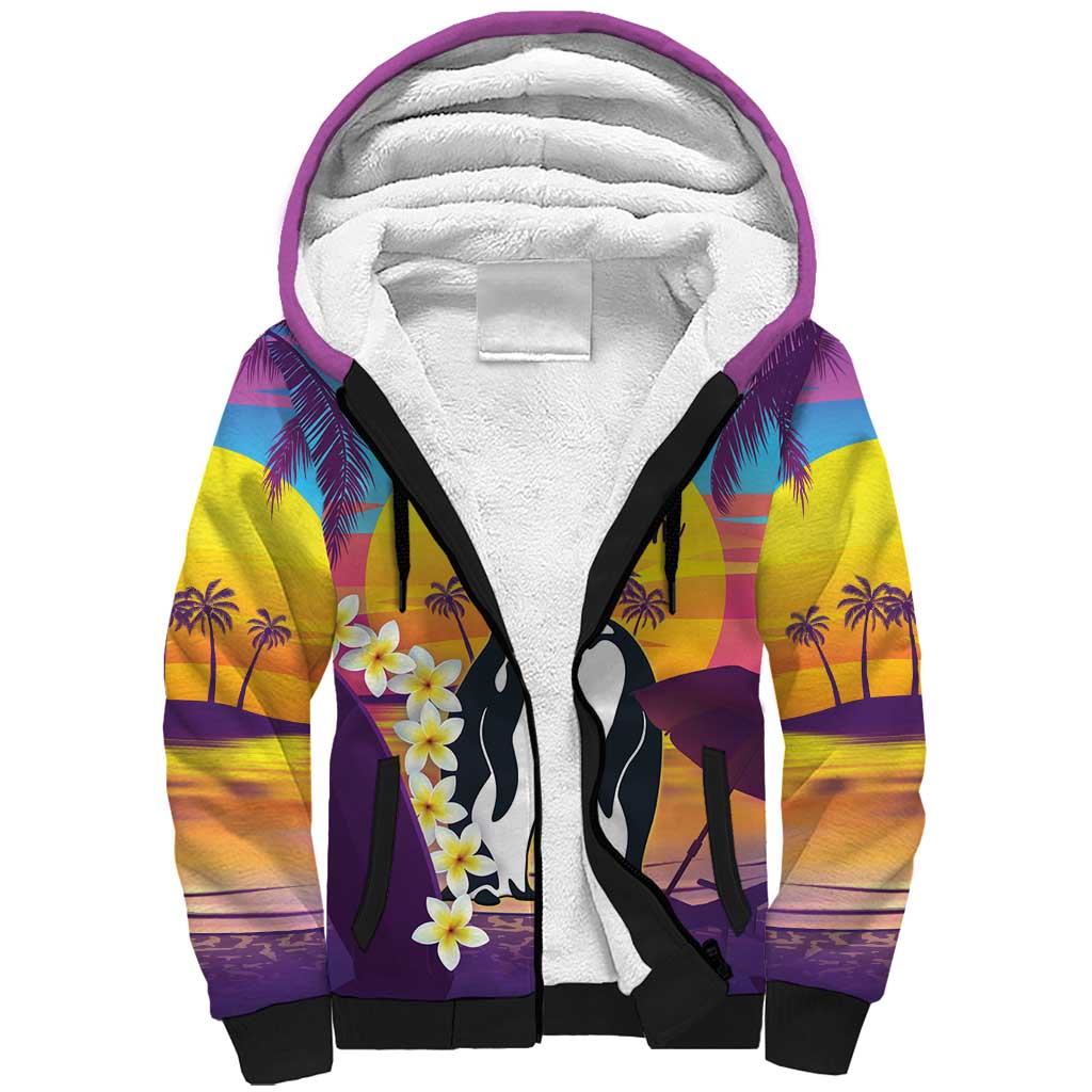 Hawaii Penguin Couple Sherpa Hoodie You Are My Valentine - Tropical Sunset Vibes LT14 Unisex Purple - Polynesian Pride