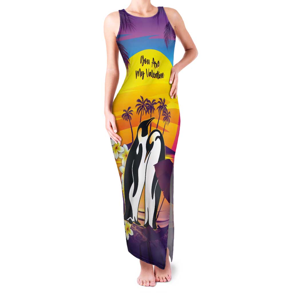 Hawaii Penguin Couple Tank Maxi Dress You Are My Valentine - Tropical Sunset Vibes