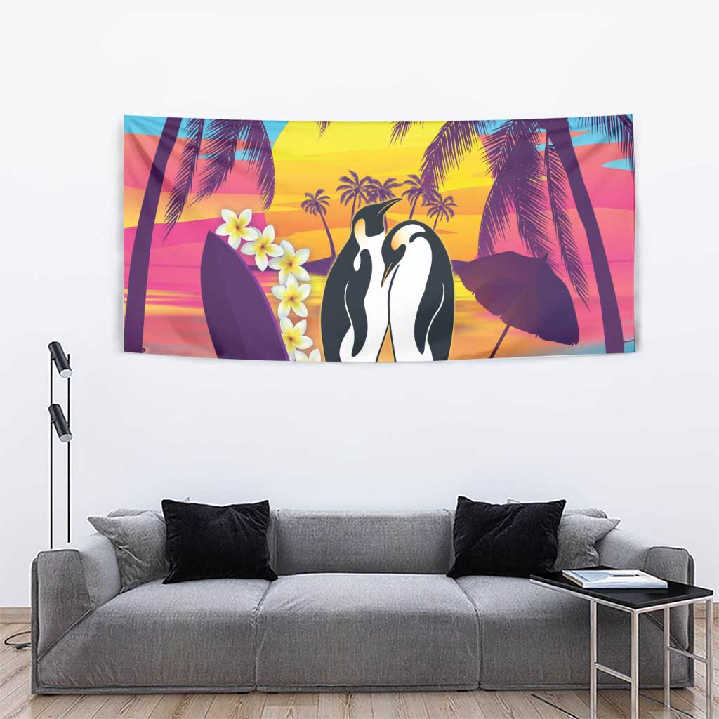 Hawaii Penguin Couple Tapestry You Are My Valentine - Tropical Sunset Vibes