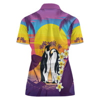 Hawaii Penguin Couple Women Polo Shirt You Are My Valentine - Tropical Sunset Vibes