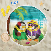 Hawaii Penguin Couple Beach Blanket Hawaiian Kakau - Tropical Summer Vibes LT14 One Size 150cm Cyan - Polynesian Pride