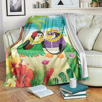 Hawaii Penguin Couple Blanket Hawaiian Kakau - Tropical Summer Vibes LT14 Cyan - Polynesian Pride