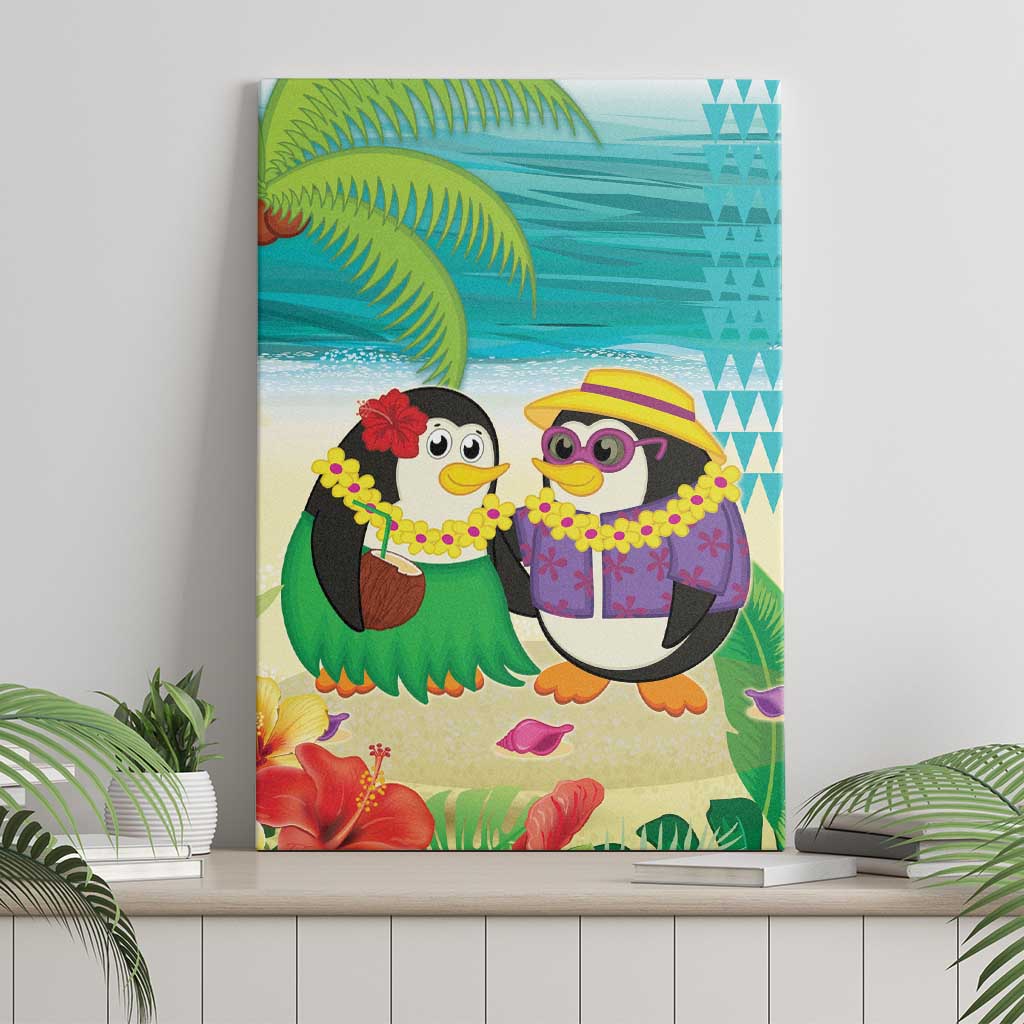 Hawaii Penguin Couple Canvas Wall Art Hawaiian Kakau - Tropical Summer Vibes LT14 - Polynesian Pride