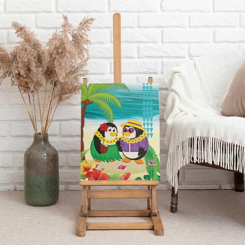 Hawaii Penguin Couple Canvas Wall Art Hawaiian Kakau - Tropical Summer Vibes LT14 - Polynesian Pride