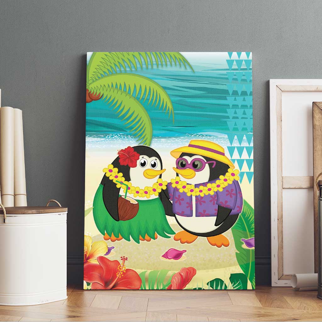 Hawaii Penguin Couple Canvas Wall Art Hawaiian Kakau - Tropical Summer Vibes LT14 - Polynesian Pride