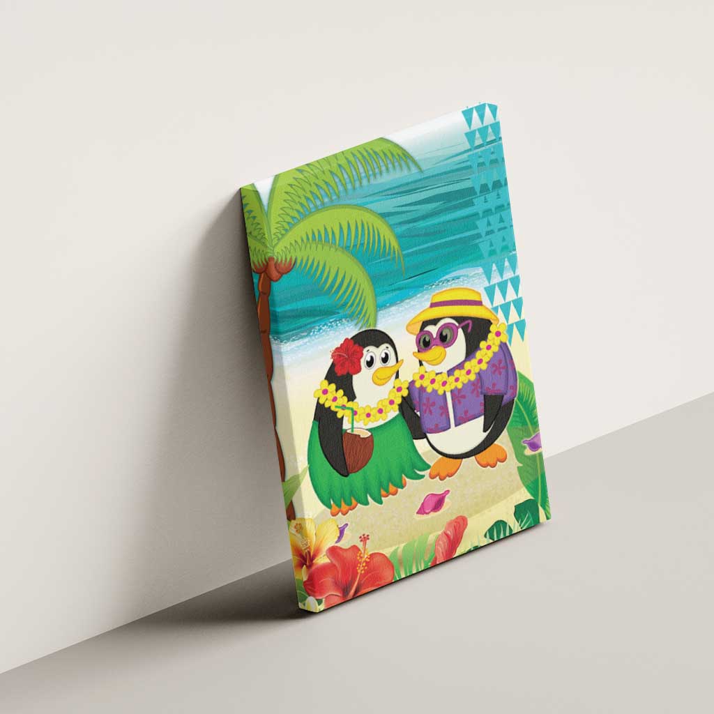 Hawaii Penguin Couple Canvas Wall Art Hawaiian Kakau - Tropical Summer Vibes LT14 - Polynesian Pride