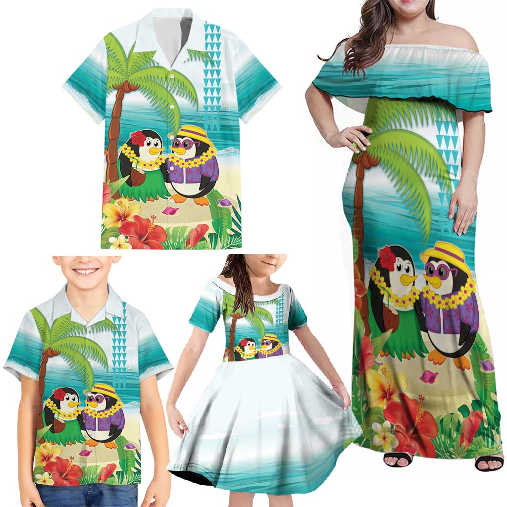 Hawaii Penguin Couple Family Matching Off Shoulder Maxi Dress and Hawaiian Shirt Hawaiian Kakau - Tropical Summer Vibes