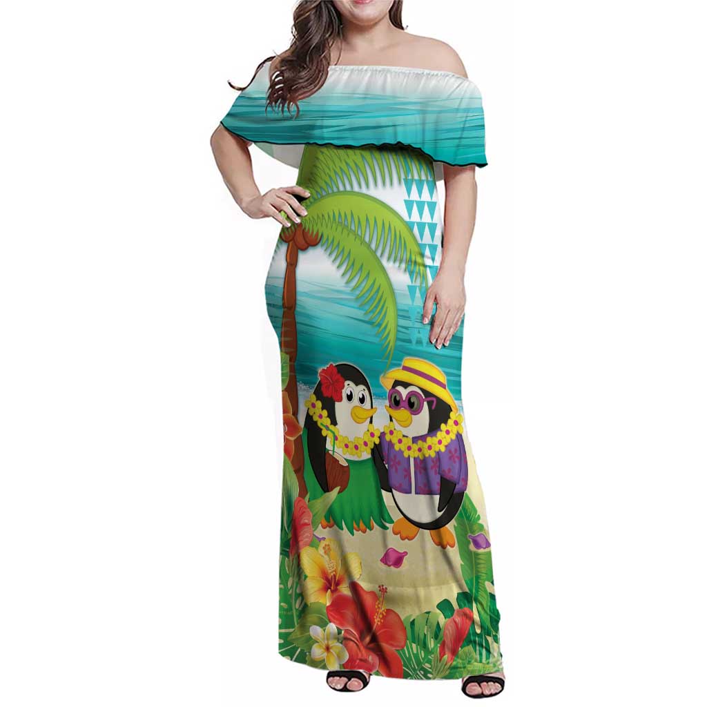 Hawaii Penguin Couple Family Matching Off Shoulder Maxi Dress and Hawaiian Shirt Hawaiian Kakau - Tropical Summer Vibes