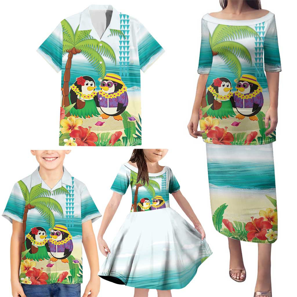 Hawaii Penguin Couple Family Matching Puletasi and Hawaiian Shirt Hawaiian Kakau - Tropical Summer Vibes