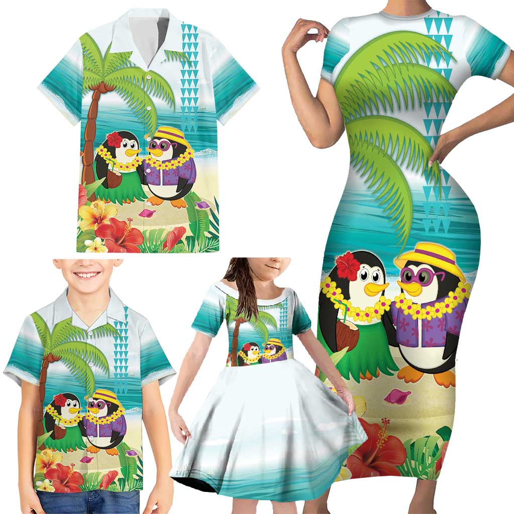 Hawaii Penguin Couple Family Matching Short Sleeve Bodycon Dress and Hawaiian Shirt Hawaiian Kakau - Tropical Summer Vibes