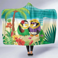 Hawaii Penguin Couple Hooded Blanket Hawaiian Kakau - Tropical Summer Vibes LT14 One Size Cyan - Polynesian Pride