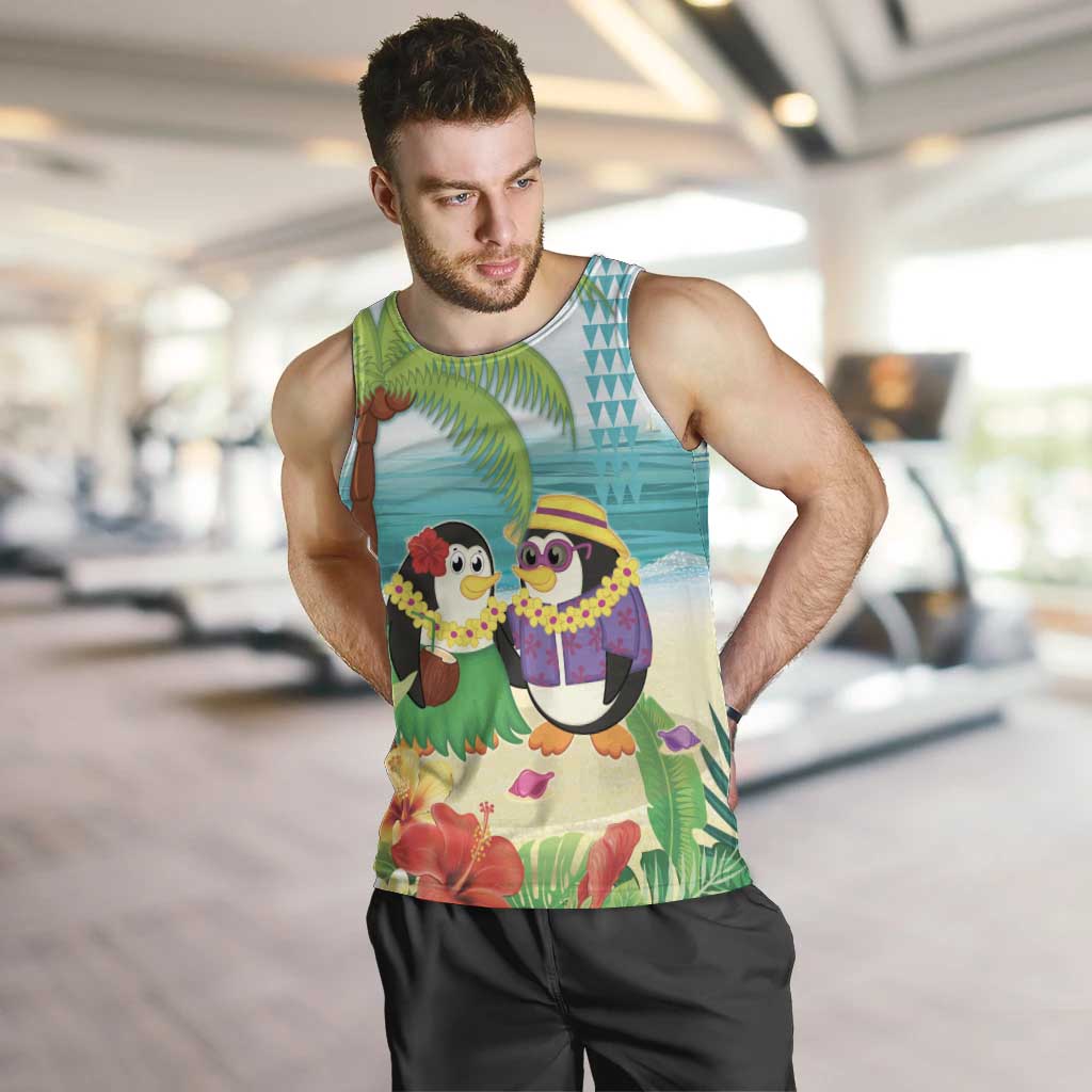 Hawaii Penguin Couple Men Tank Top Hawaiian Kakau - Tropical Summer Vibes LT14 Cyan - Polynesian Pride