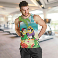 Hawaii Penguin Couple Men Tank Top Hawaiian Kakau - Tropical Summer Vibes LT14 Cyan - Polynesian Pride