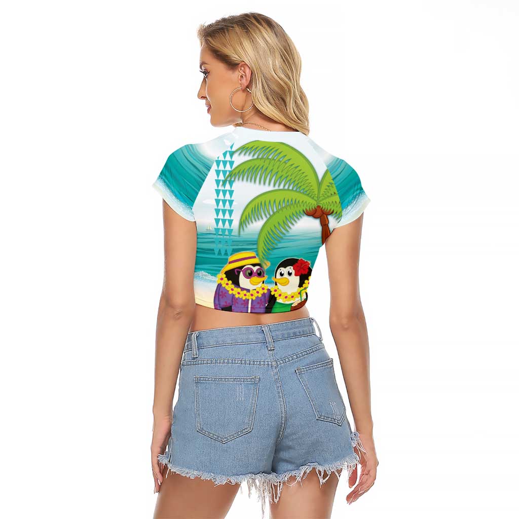Hawaii Penguin Couple Raglan Cropped T Shirt Hawaiian Kakau - Tropical Summer Vibes LT14 - Polynesian Pride