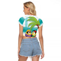 Hawaii Penguin Couple Raglan Cropped T Shirt Hawaiian Kakau - Tropical Summer Vibes LT14 - Polynesian Pride