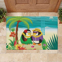 Hawaii Penguin Couple Rubber Doormat Hawaiian Kakau - Tropical Summer Vibes LT14 Cyan - Polynesian Pride