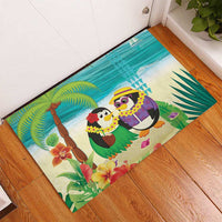 Hawaii Penguin Couple Rubber Doormat Hawaiian Kakau - Tropical Summer Vibes LT14 - Polynesian Pride