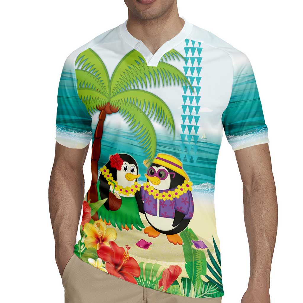 Hawaii Penguin Couple Rugby Jersey Hawaiian Kakau - Tropical Summer Vibes LT14 - Polynesian Pride