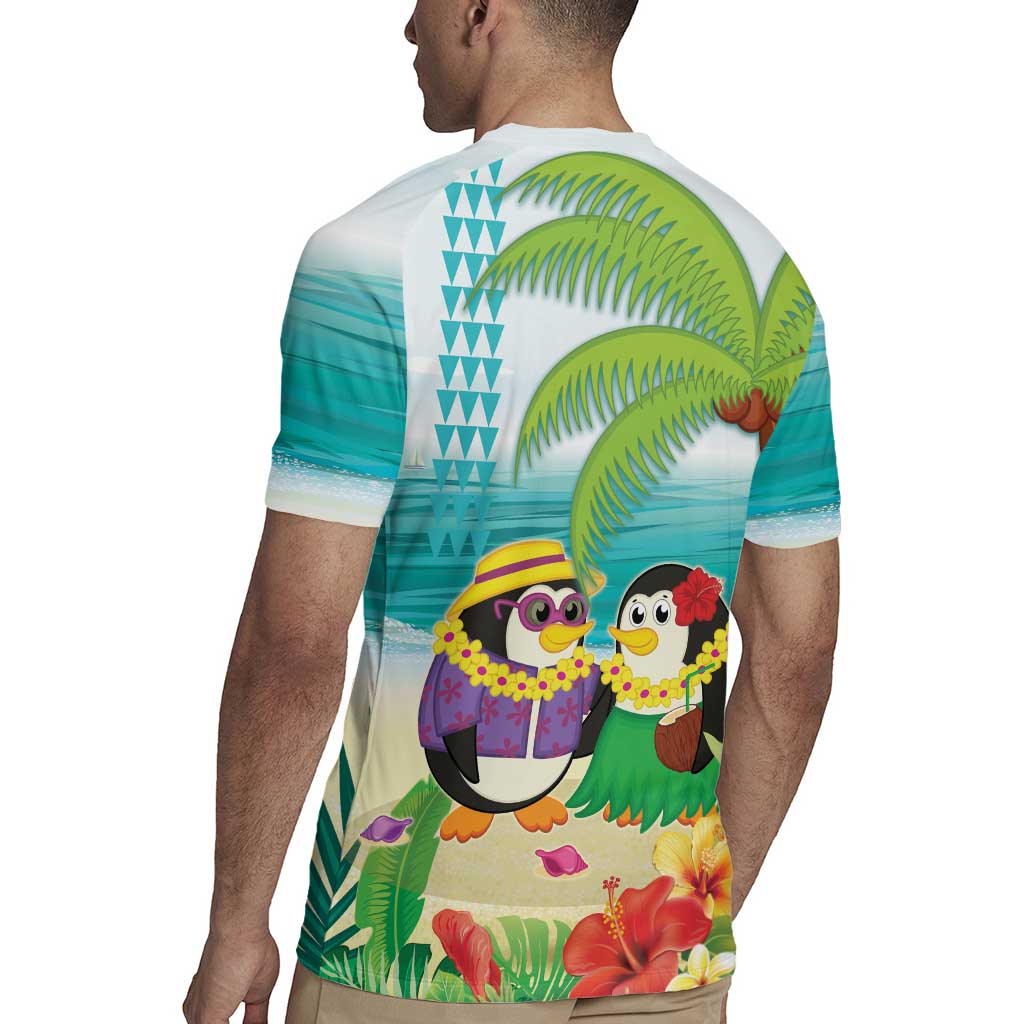 Hawaii Penguin Couple Rugby Jersey Hawaiian Kakau - Tropical Summer Vibes LT14 - Polynesian Pride