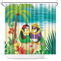 Hawaii Penguin Couple Shower Curtain Hawaiian Kakau - Tropical Summer Vibes