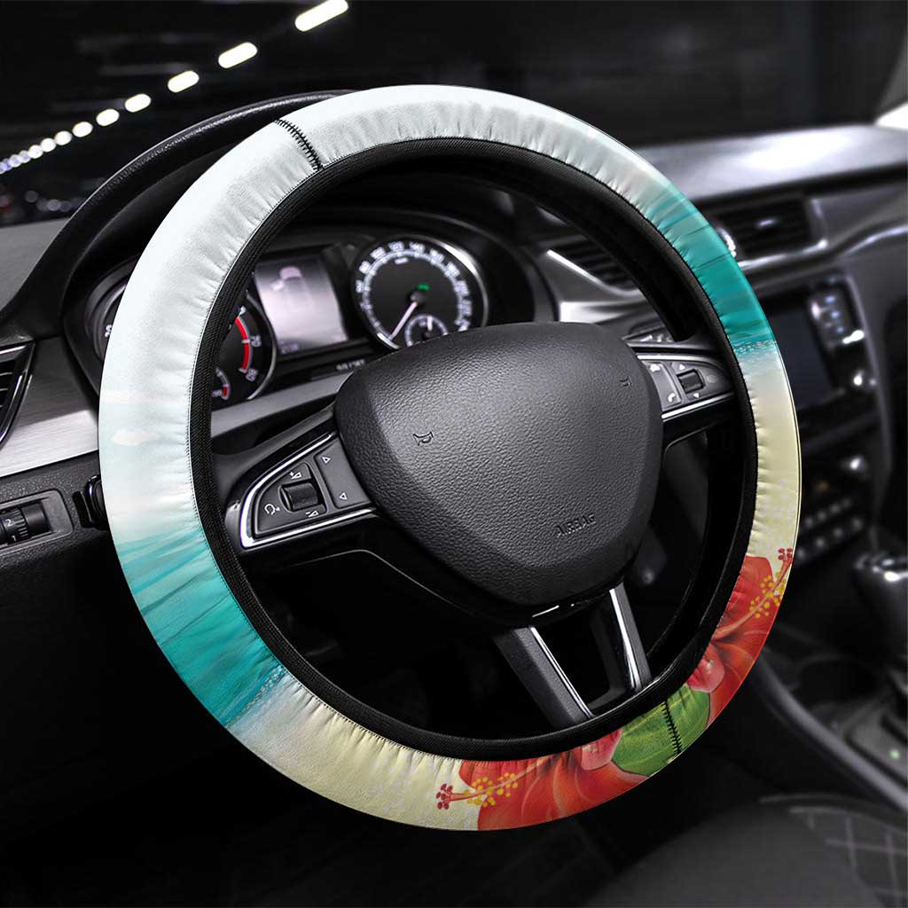 Hawaii Penguin Couple Steering Wheel Cover Hawaiian Kakau - Tropical Summer Vibes LT14 Universal Fit Cyan - Polynesian Pride
