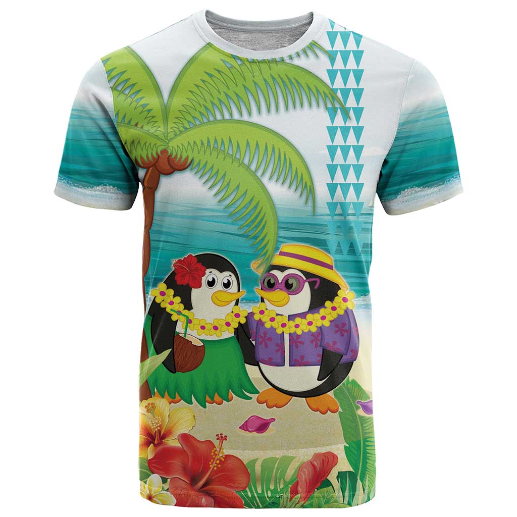 Hawaii Penguin Couple T Shirt Hawaiian Kakau - Tropical Summer Vibes