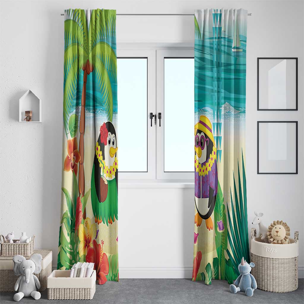 Hawaii Penguin Couple Window Curtain Hawaiian Kakau - Tropical Summer Vibes LT14 - Polynesian Pride