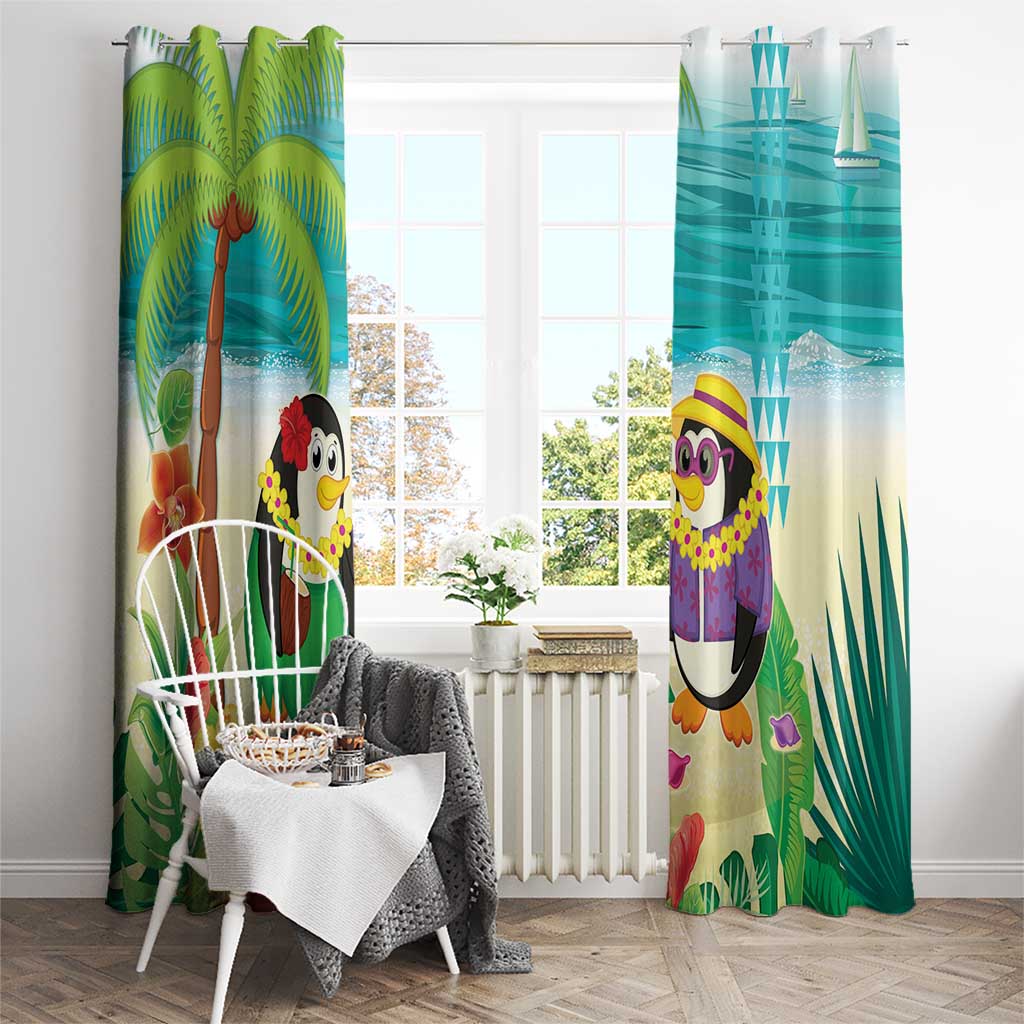 Hawaii Penguin Couple Window Curtain Hawaiian Kakau - Tropical Summer Vibes LT14 - Polynesian Pride