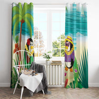 Hawaii Penguin Couple Window Curtain Hawaiian Kakau - Tropical Summer Vibes LT14 - Polynesian Pride