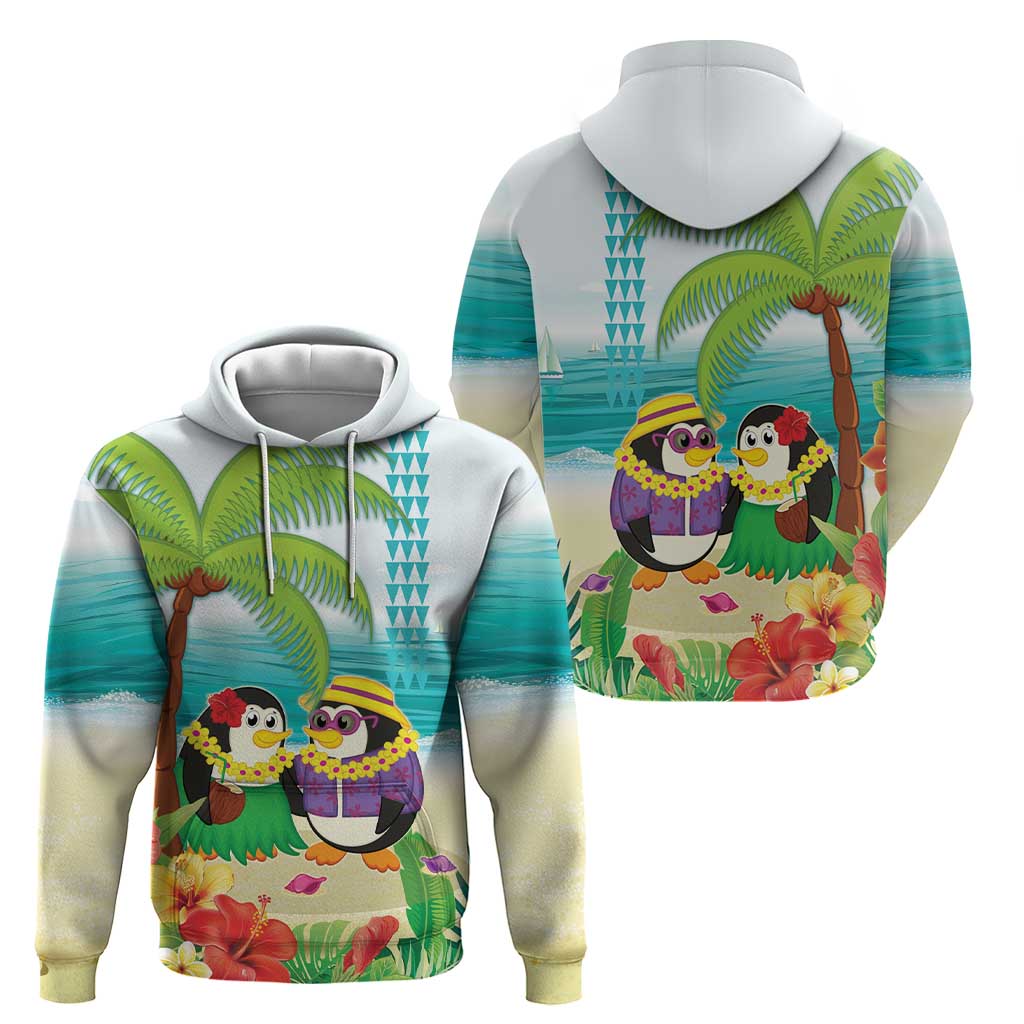 Hawaii Penguin Couple Zip Hoodie Hawaiian Kakau - Tropical Summer Vibes