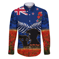 New Zealand ANZAC Day Family Matching Tank Maxi Dress and Hawaiian Shirt 25 April Last Post Camouflage With Poppies LT14 Dad's Shirt - Long Sleeve Blue - Polynesian Pride