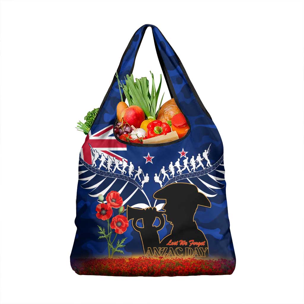 New Zealand ANZAC Day Grocery Bag 25 April Last Post Camouflage With Poppies