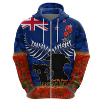 New Zealand ANZAC Day Zip Hoodie 25 April Last Post Camouflage With Poppies LT14 - Polynesian Pride