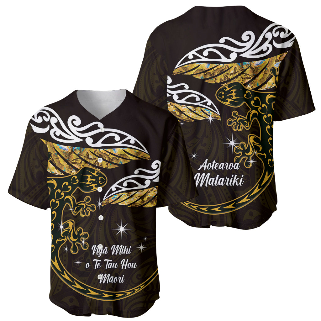 New Zealand Matariki Baseball Jersey Maori New Year Silver Fern And Lizard - Gold