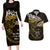 New Zealand Matariki Couples Matching Long Sleeve Bodycon Dress and Hawaiian Shirt Maori New Year Silver Fern And Lizard - Gold