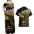 New Zealand Matariki Couples Matching Off Shoulder Maxi Dress and Hawaiian Shirt Maori New Year Silver Fern And Lizard - Gold