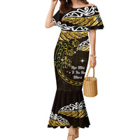 New Zealand Matariki Family Matching Mermaid Dress and Hawaiian Shirt Maori New Year Silver Fern And Lizard - Gold