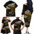 New Zealand Matariki Family Matching Off The Shoulder Long Sleeve Dress and Hawaiian Shirt Maori New Year Silver Fern And Lizard - Gold