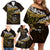 New Zealand Matariki Family Matching Off Shoulder Short Dress and Hawaiian Shirt Maori New Year Silver Fern And Lizard - Gold