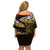 New Zealand Matariki Family Matching Off Shoulder Short Dress and Hawaiian Shirt Maori New Year Silver Fern And Lizard - Gold