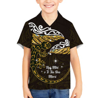 New Zealand Matariki Family Matching Puletasi and Hawaiian Shirt Maori New Year Silver Fern And Lizard - Gold