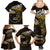 New Zealand Matariki Family Matching Summer Maxi Dress and Hawaiian Shirt Maori New Year Silver Fern And Lizard - Gold